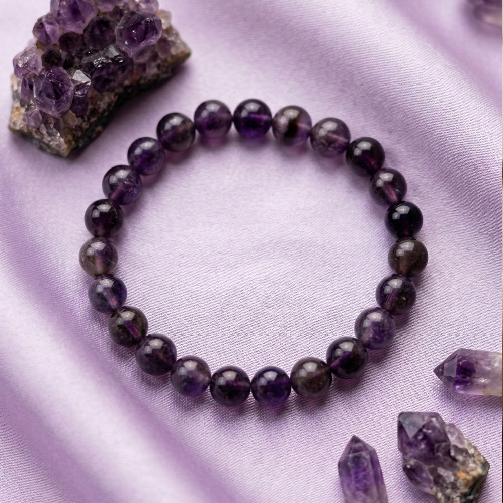 Natural Amethyst Healing Crystal Bracelet | Round Purple Stone Beads