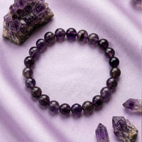 Natural Amethyst Healing Crystal Bracelet | Round Purple Stone Beads