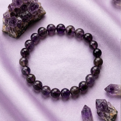 Natural Amethyst Healing Crystal Bracelet | Round Purple Stone Beads