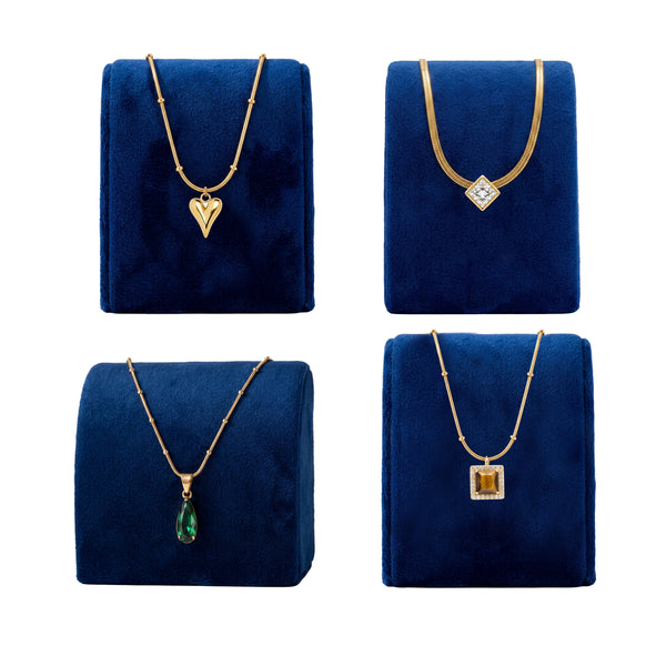 Anti-Tarnish Gold-Plated Necklace Combo Set of 4 | Heart, Crystal, Emerald & Tiger Eye Pendants