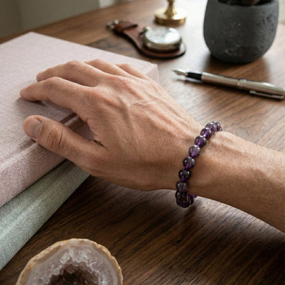 Natural Amethyst Healing Crystal Bracelet | Round Purple Stone Beads