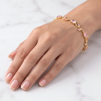 Buy 1 Get 2 FREE: Anti-Tarnish Floral Pendant Set ,Pink Solitaire Necklace & Tulip Bracelet