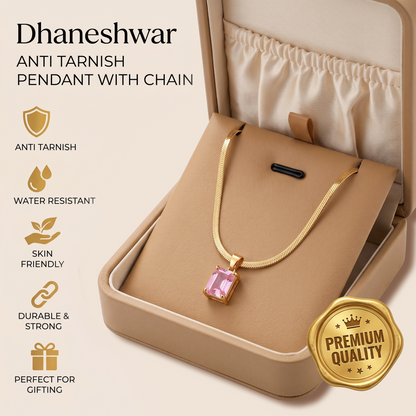Buy 1 Get 2 FREE: Anti-Tarnish Floral Pendant Set ,Pink Solitaire Necklace & Tulip Bracelet