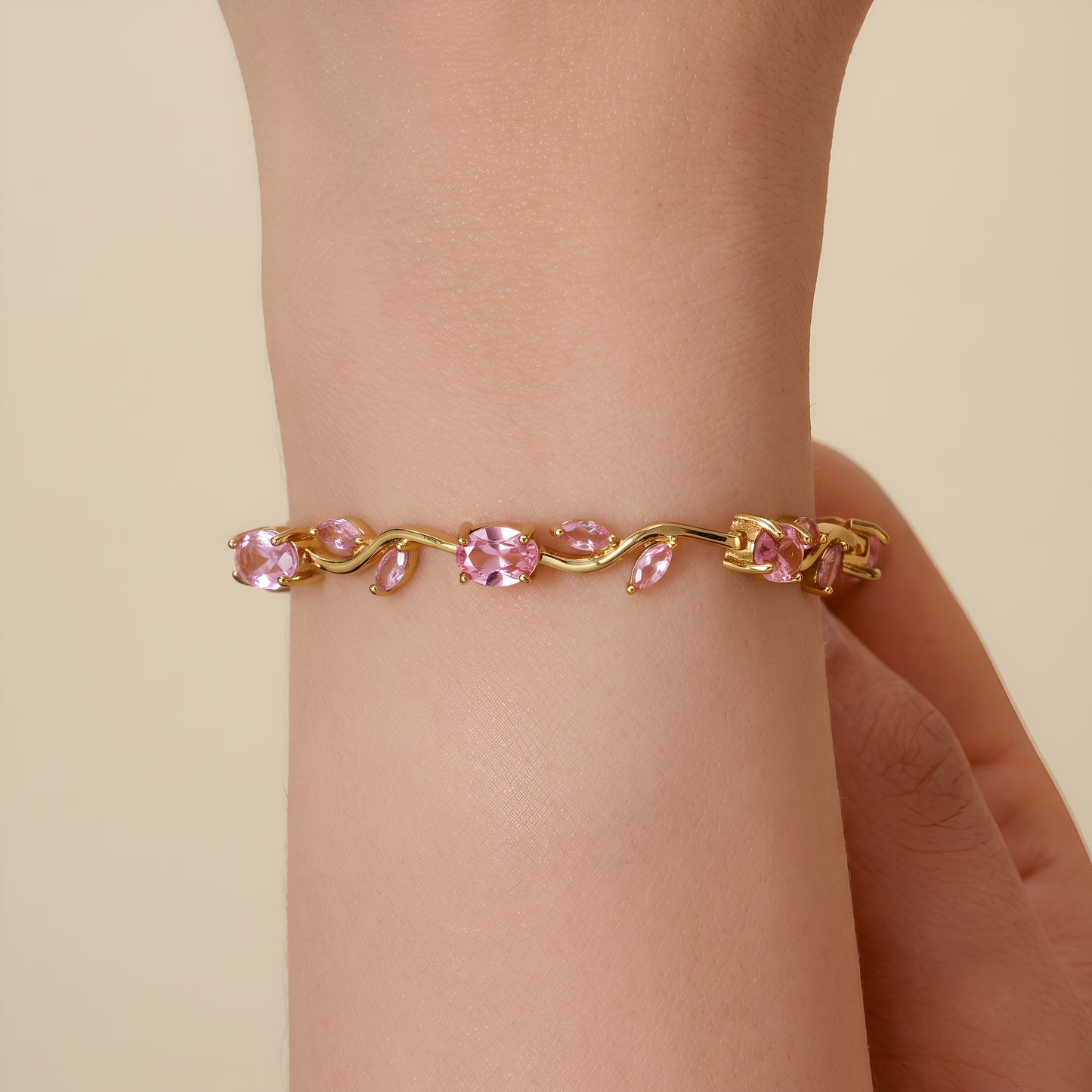 Buy 1 Get 2 FREE: Anti-Tarnish Floral Pendant Set ,Pink Solitaire Necklace & Tulip Bracelet