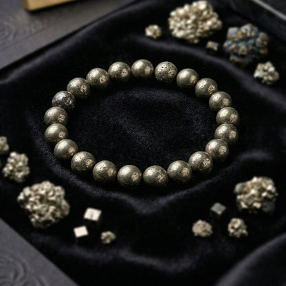 Natural Pyrite Beaded Stretch Bracelet | The Stone of Wealth & Abundance