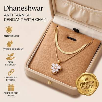 Buy 1 Get 2 FREE: Anti-Tarnish Floral Pendant Set ,Pink Solitaire Necklace & Tulip Bracelet