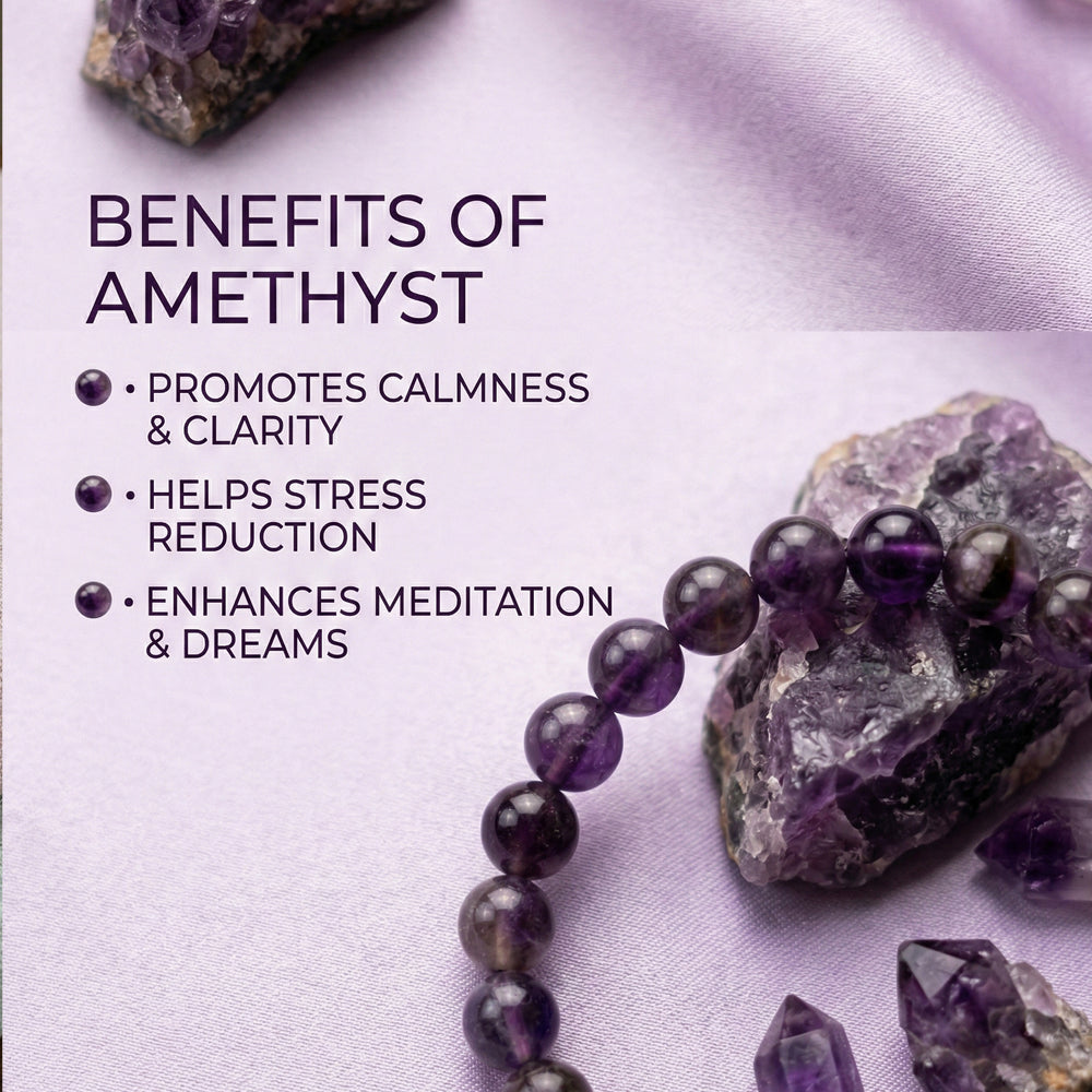Natural Amethyst Healing Crystal Bracelet | Round Purple Stone Beads