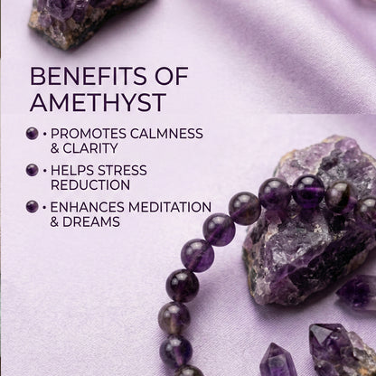 Natural Amethyst Healing Crystal Bracelet | Round Purple Stone Beads