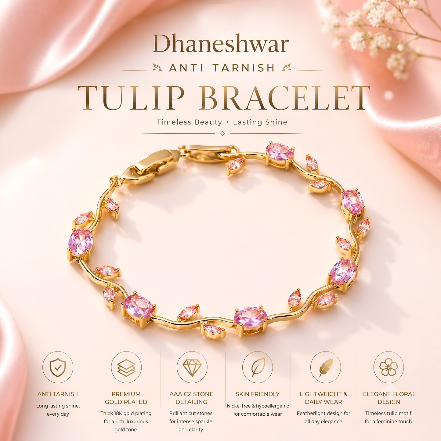 BUY 1 GET 2 FREE!!!  Heart Necklaces & Pink Tulip Bracelet Set