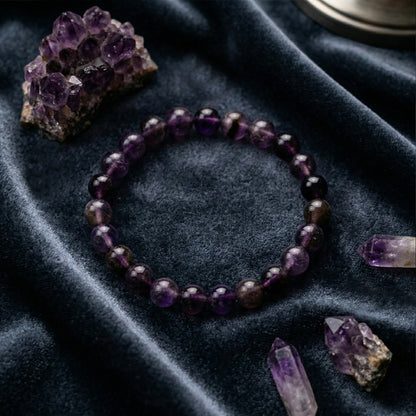 Natural Amethyst Healing Crystal Bracelet | Round Purple Stone Beads