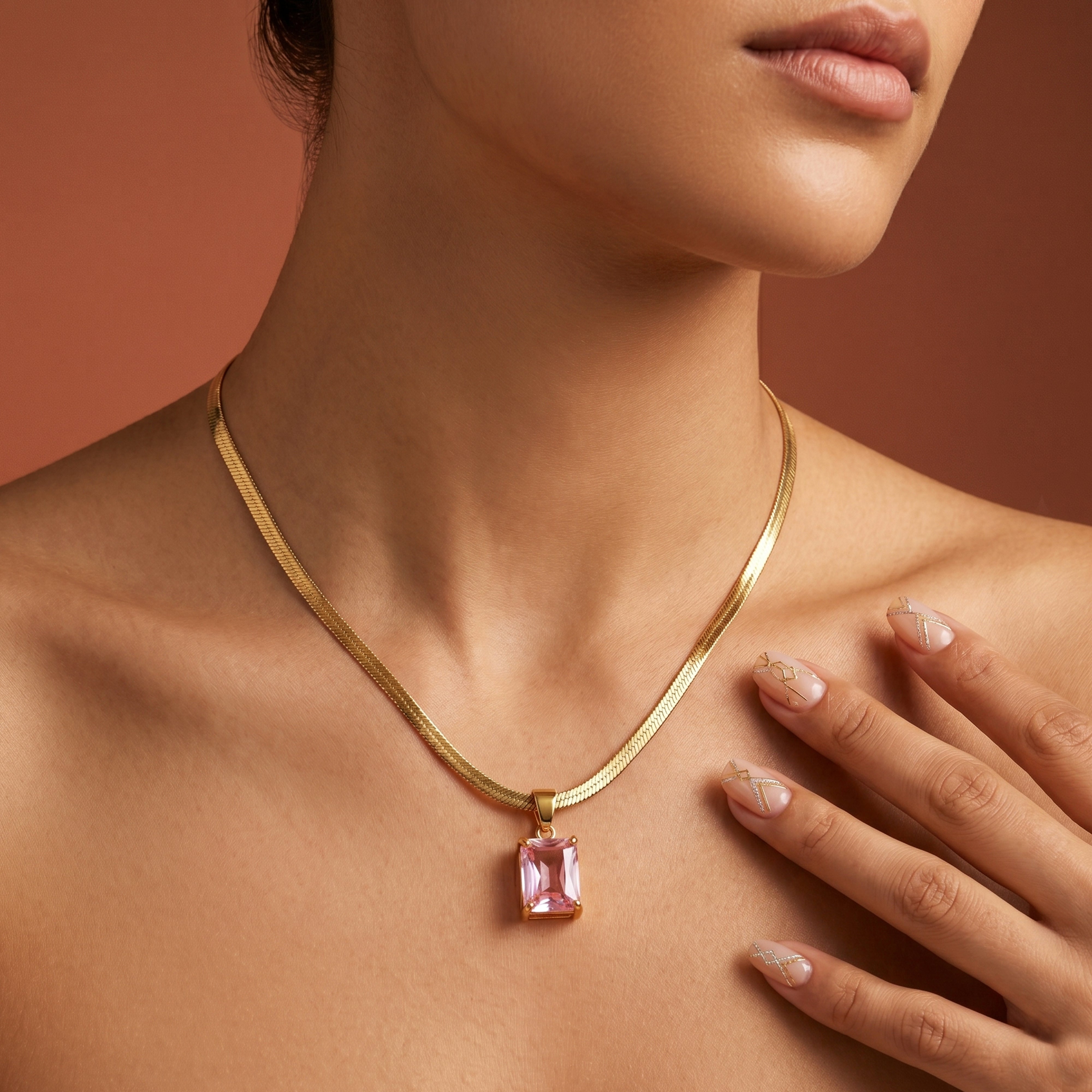Elegant 2-Piece Anti-Tarnish Gold Necklace Combo: Iridescent Pearl & Pink Gem Pendants