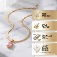 Elegant 2-Piece Anti-Tarnish Gold Necklace Combo: Iridescent Pearl & Pink Gem Pendants