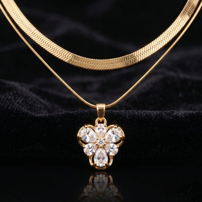 Buy 1 Get 2 FREE: Anti-Tarnish Floral Pendant Set ,Pink Solitaire Necklace & Tulip Bracelet