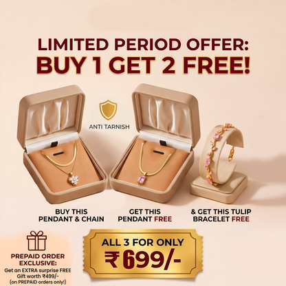 Buy 1 Get 2 FREE: Anti-Tarnish Floral Pendant Set ,Pink Solitaire Necklace & Tulip Bracelet