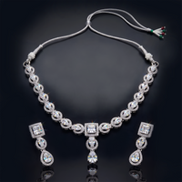 Exquisite Silver-Plated American Diamond (AD) Necklace Set with Drop Earrings