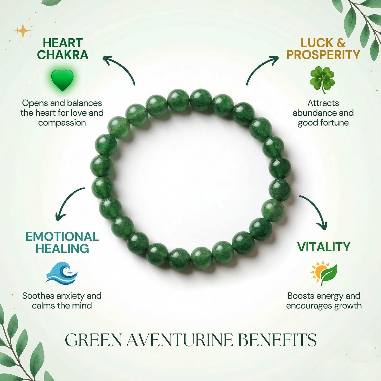 Natural Green Aventurine Beaded Stretch Bracelet - Crystal Healing Jewelry