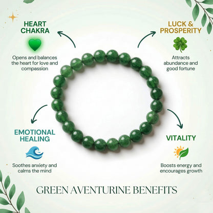Natural Green Aventurine Beaded Stretch Bracelet - Crystal Healing Jewelry