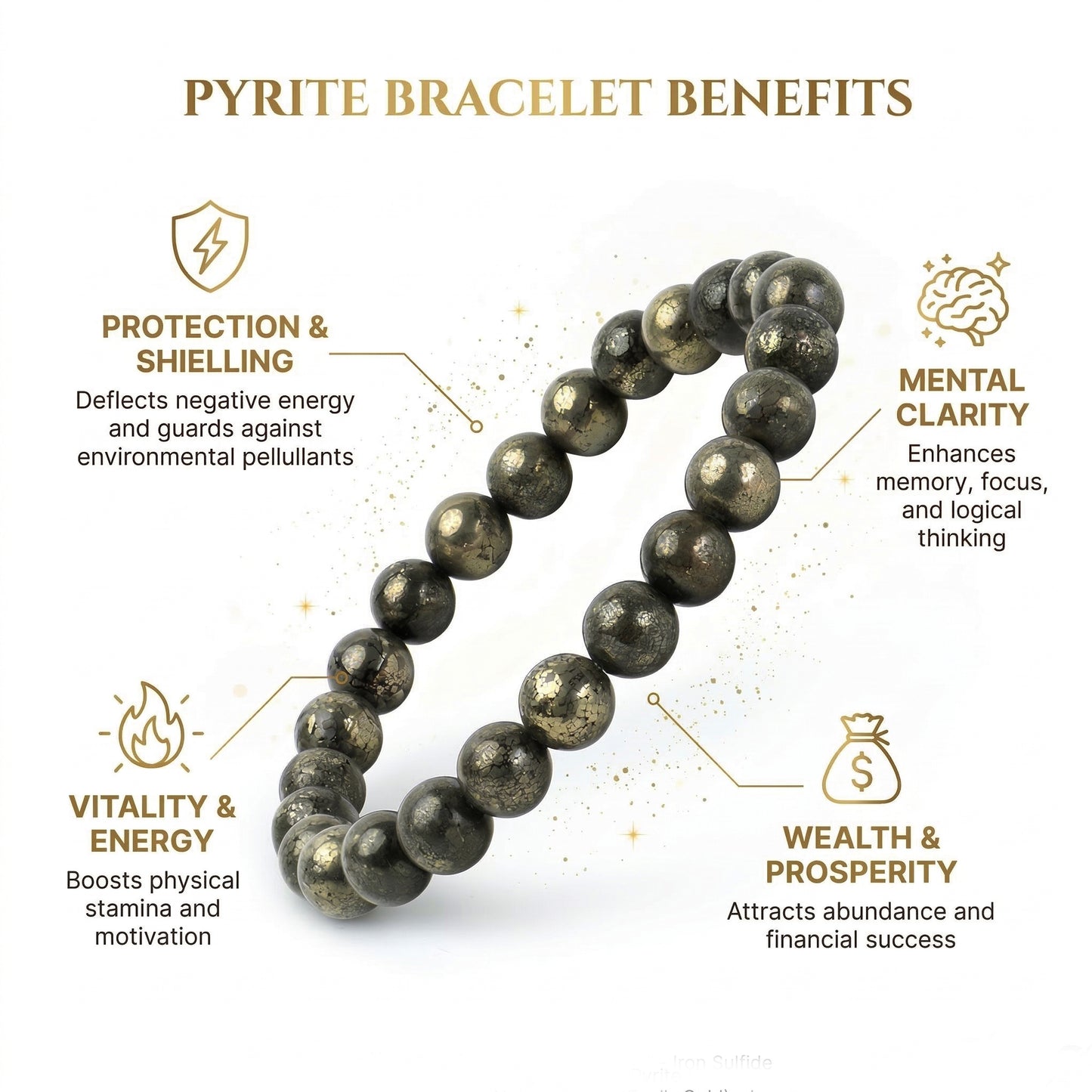 Natural Pyrite Beaded Stretch Bracelet | The Stone of Wealth & Abundance