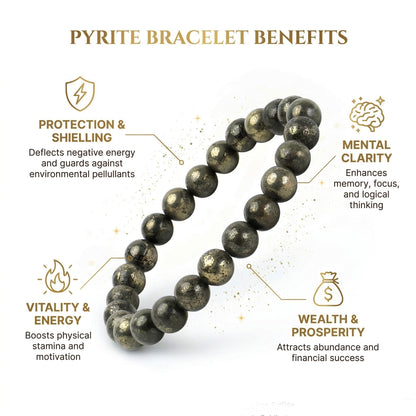 Natural Pyrite Beaded Stretch Bracelet | The Stone of Wealth & Abundance
