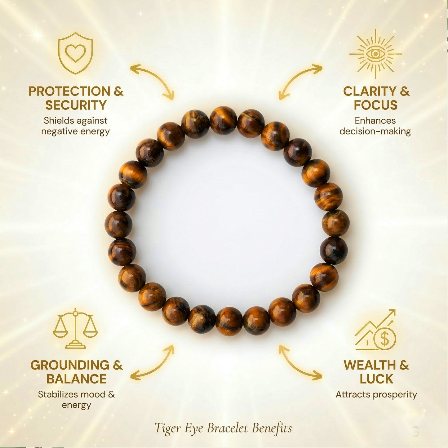 Natural Tiger's Eye Beaded Stretch Bracelet