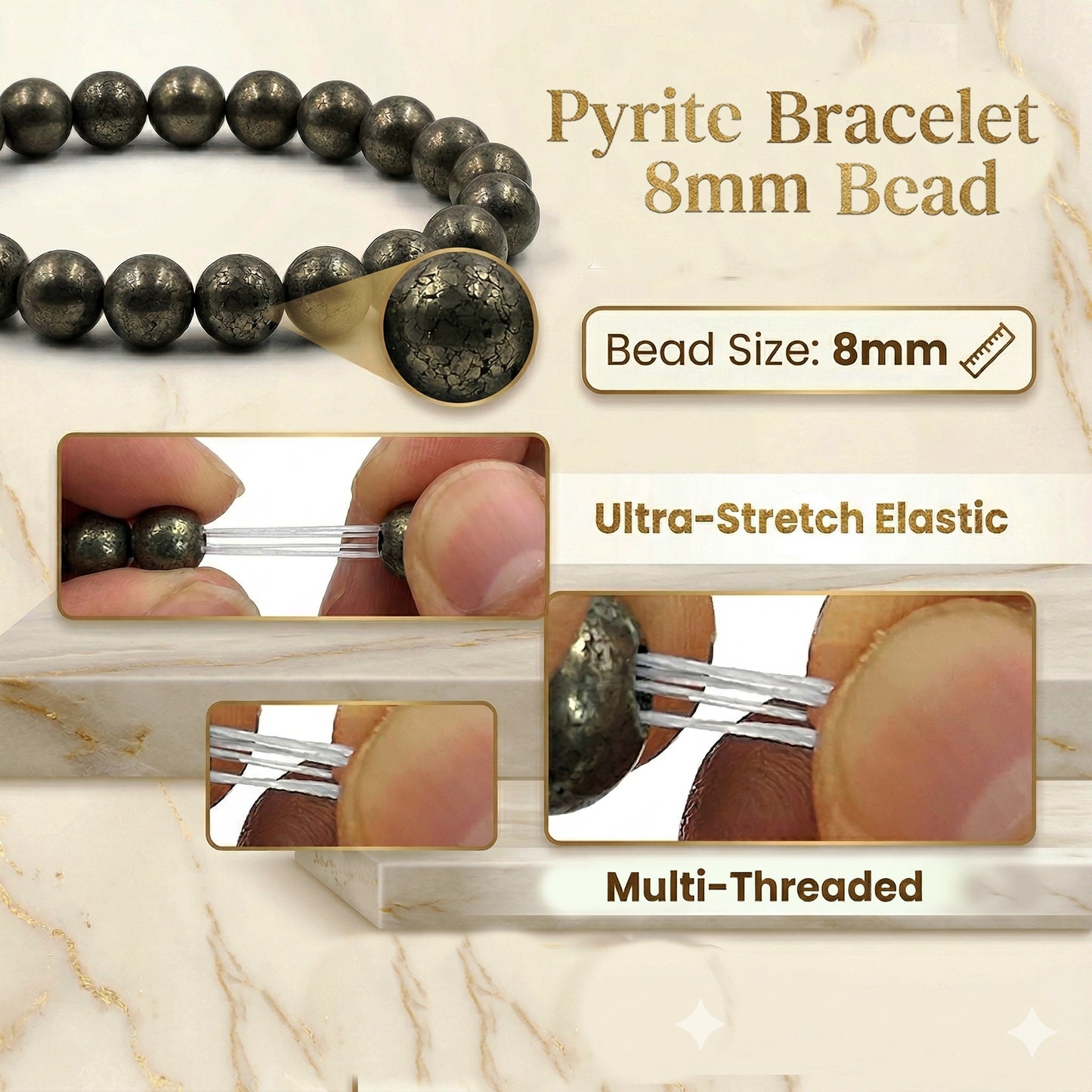 Natural Pyrite Beaded Stretch Bracelet | The Stone of Wealth & Abundance