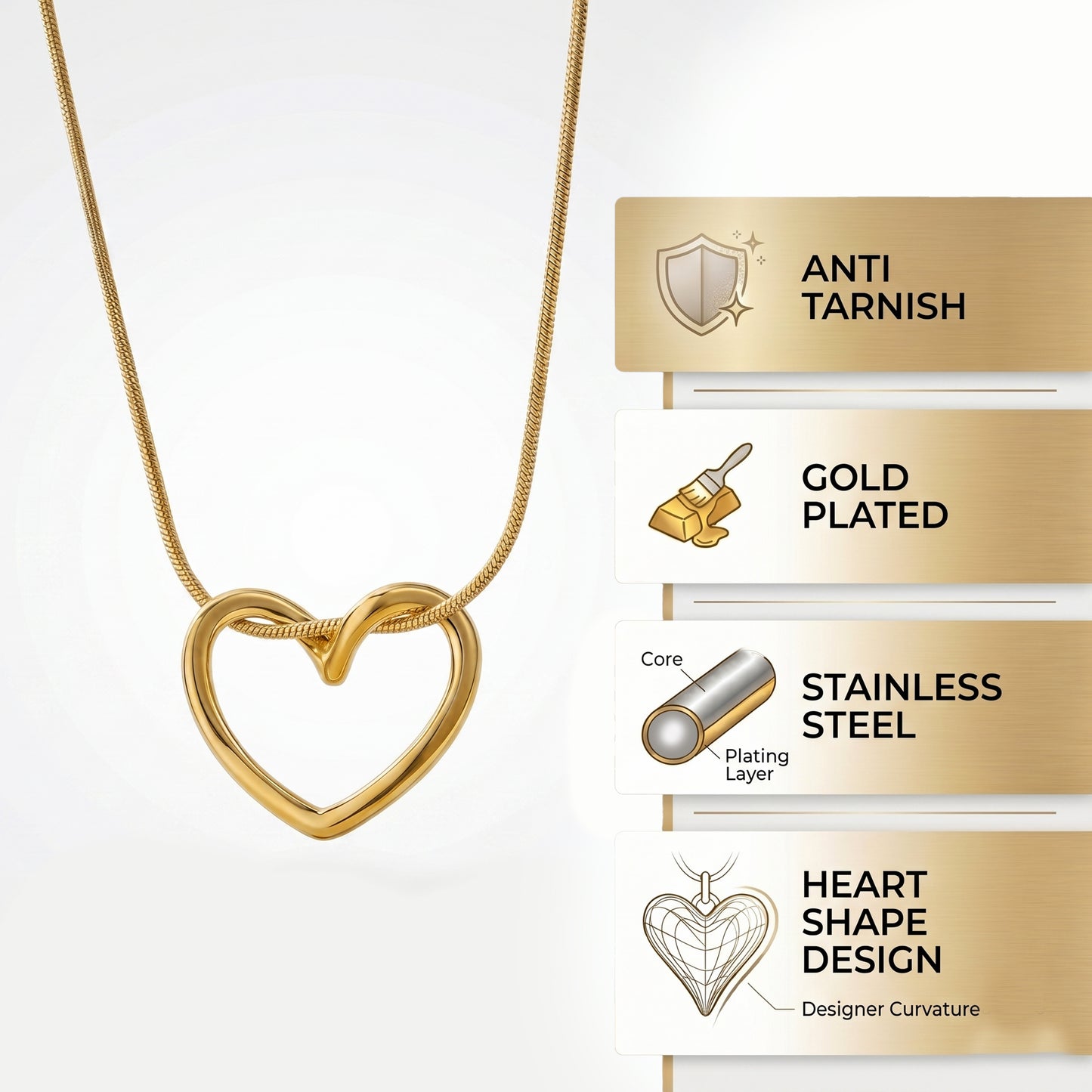 Anti-Tarnish Gold Necklace Combo | Layered Crystal Floral & Minimalist Heart Pendants (Set of 2)