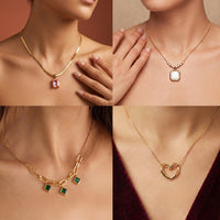 Anti-Tarnish Gold-plated Necklace Combo Set of 4 | Pink Stone, Opal, Emerald Charm & Open Heart Pendants