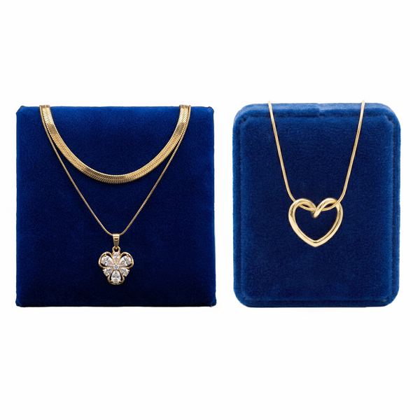 Anti-Tarnish Gold Necklace Combo | Layered Crystal Floral & Minimalist Heart Pendants (Set of 2)